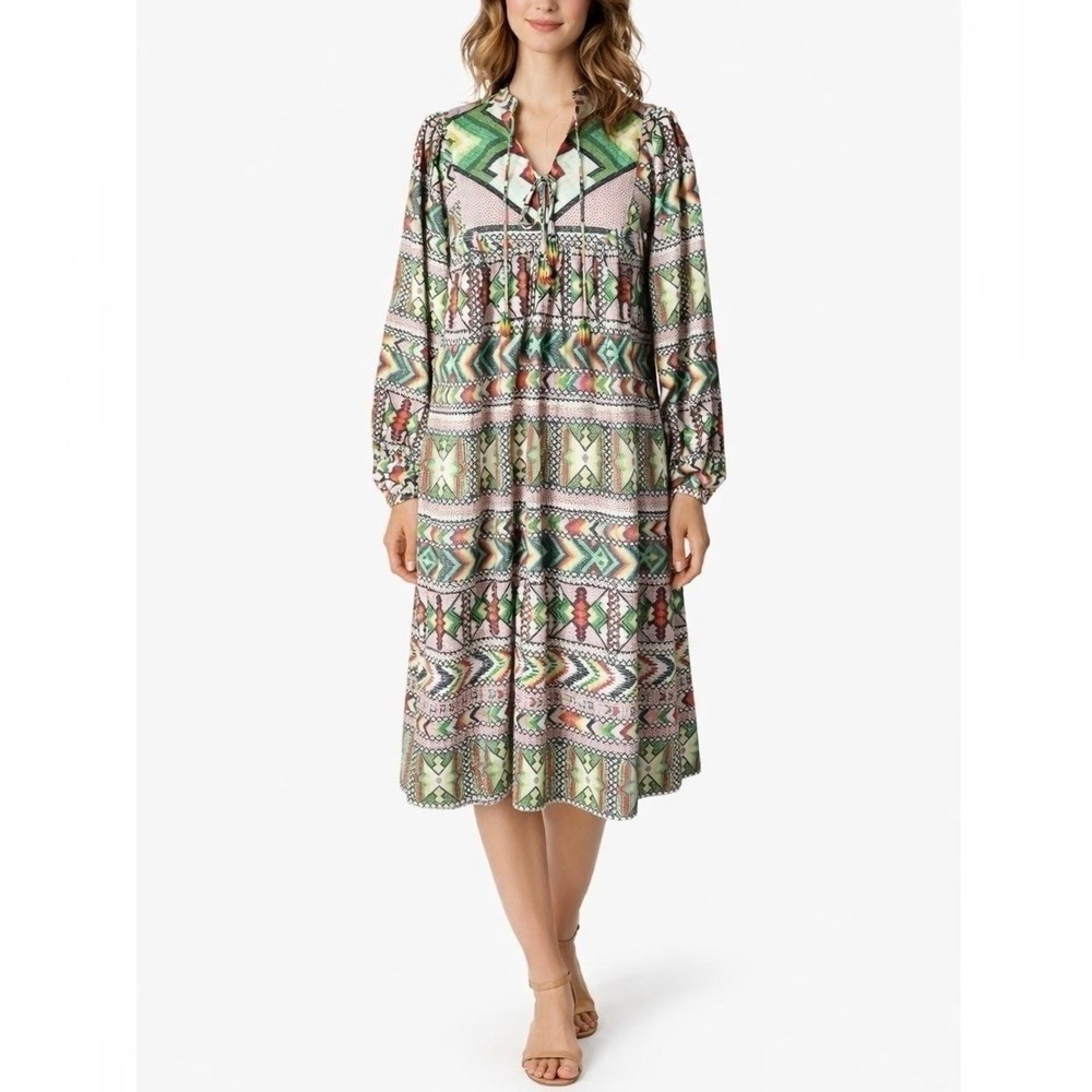 Farm Rio Amulet Embroidered Beaded Tassel Bohemian Midi Dress Size Small